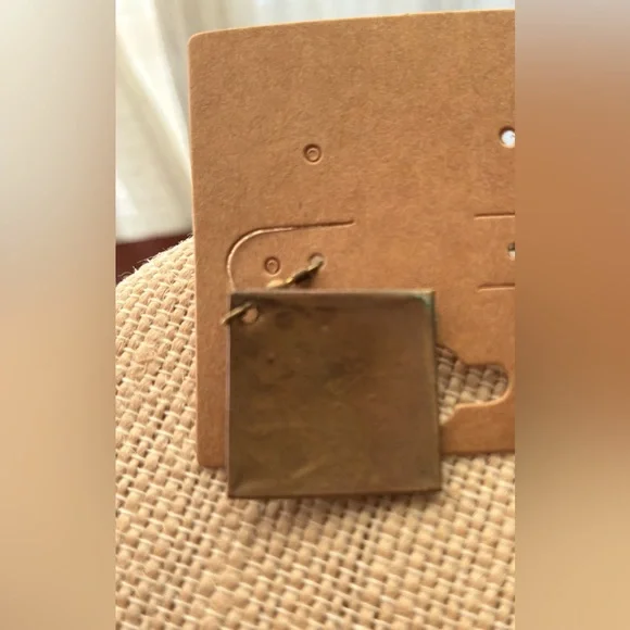 Handwoven Brass-Tone and Black Square Drop Earrings - Picture 2 of 2